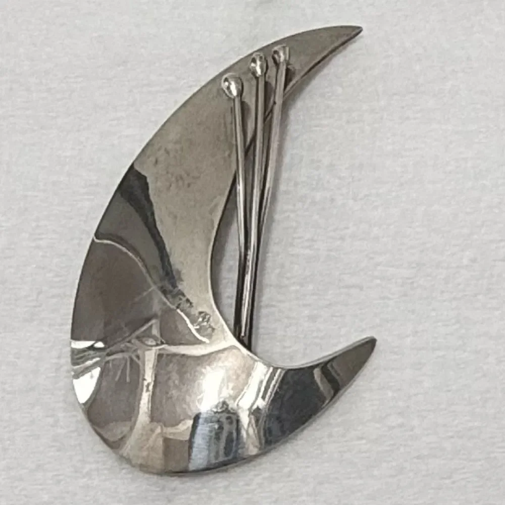Vintage Taxco Mexican Sterling Silver Modernist Cresent Brooch TM-157 925 Large